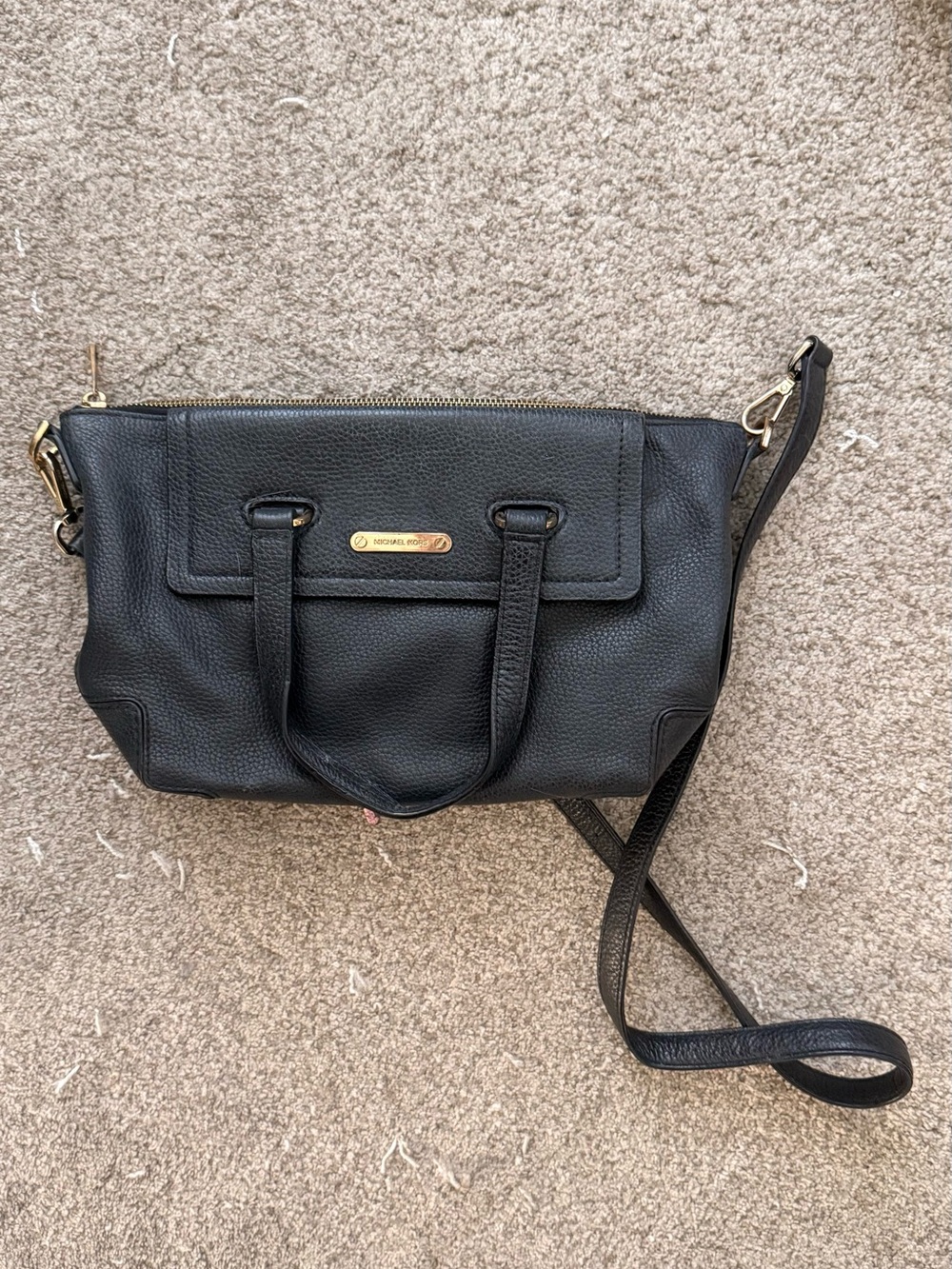 Michael Kors Black Pebbled Leather Satchel with Crossbody Strap